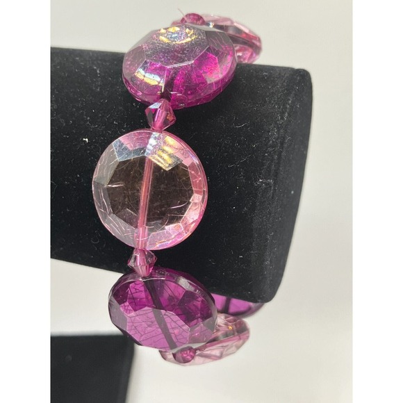 Large Purple & Lavender Glass Crystal Stretch 7 Inch Bracelet! - Picture 4 of 10